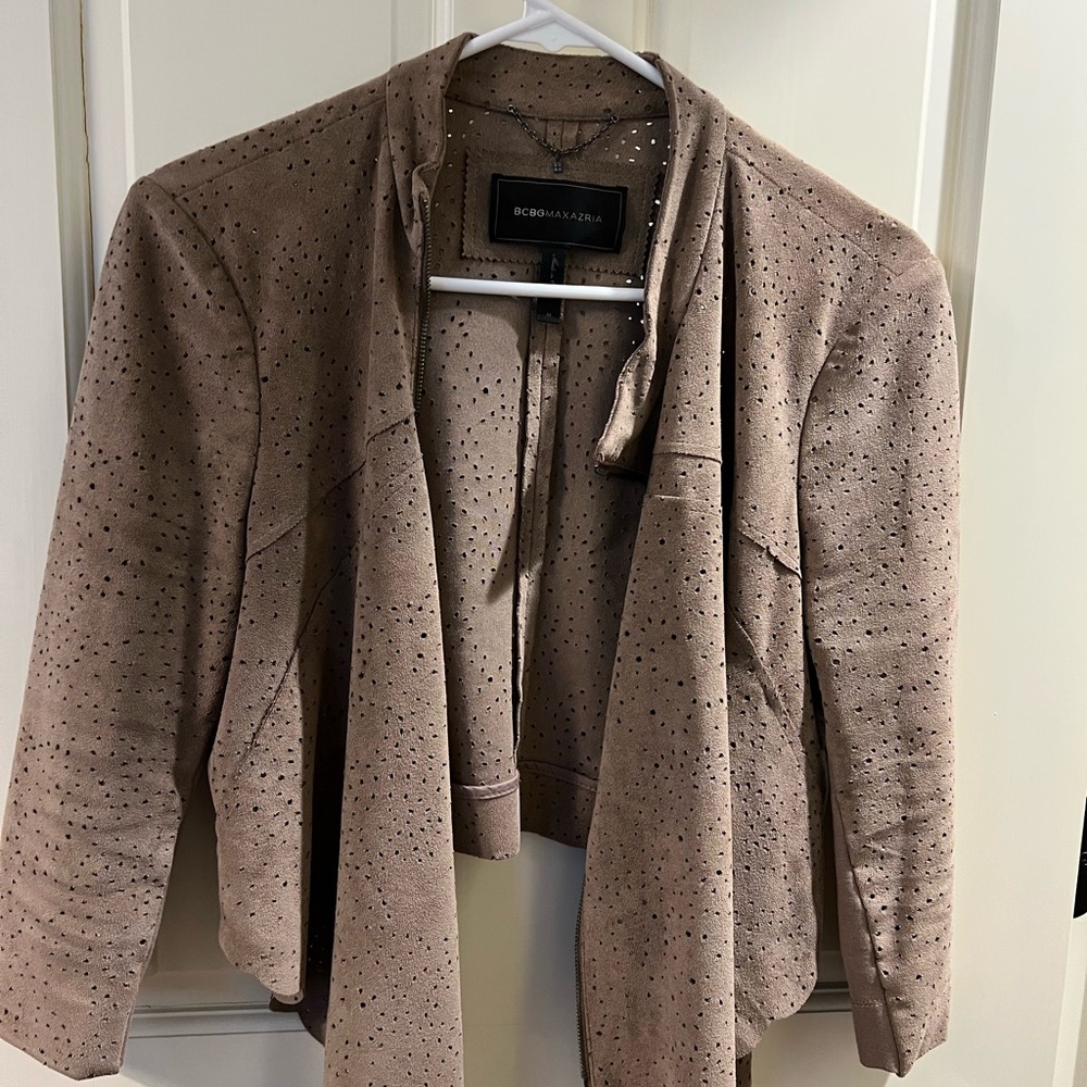 BCBG faux leather suede jacket with perforated pattern